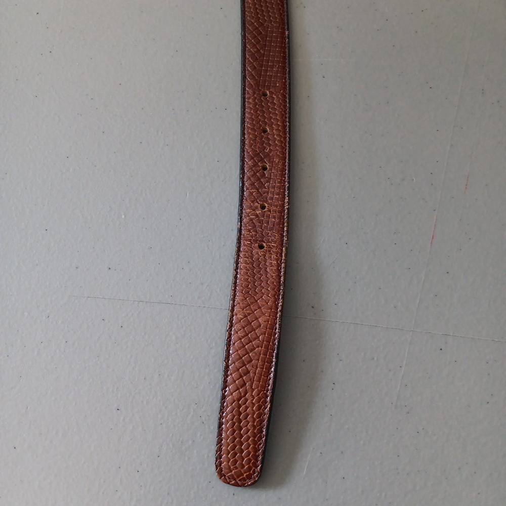 VTG Reptile Leather Belt Womens Size 38 Cognac Red Brass Square Buckle Old Money - Picture 5 of 12